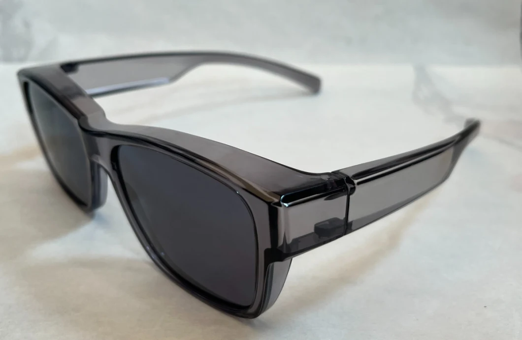 Transparent Grey PC Frame Fitover Sunglass with Smoke Lens for Outsides