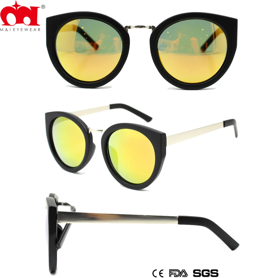 Lady&prime;s Designer Round Framed Cat Eye Sunglasses Mirror Lens (M30868)